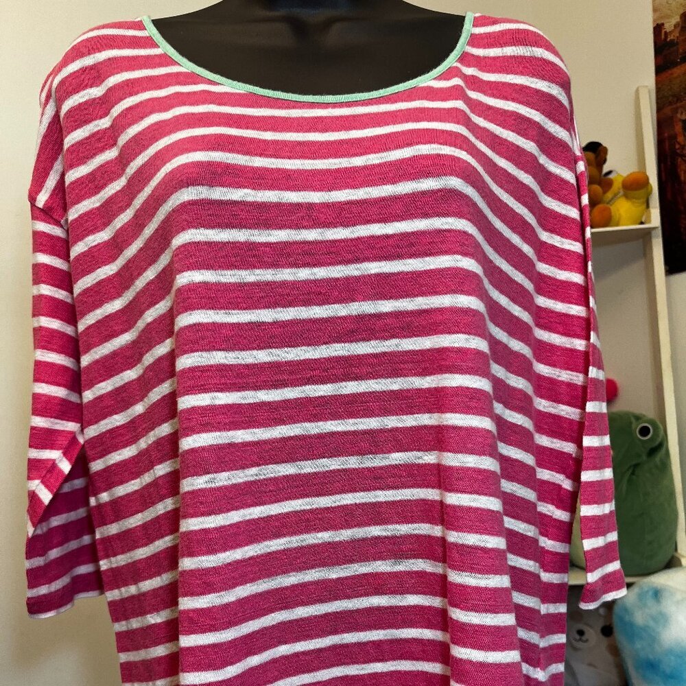 Talbots Woman Pink and White Striped 100 Percent Linen Top Size X